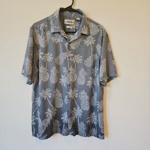 Campia Moda Mens Grey Pineapple Print Button-Up Hawaiian Shirt size L rayon easy